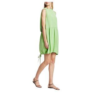 Tibi Eco Cape Silk Drawstring Hem Dress in Green 4 Womens MIni Loose fit